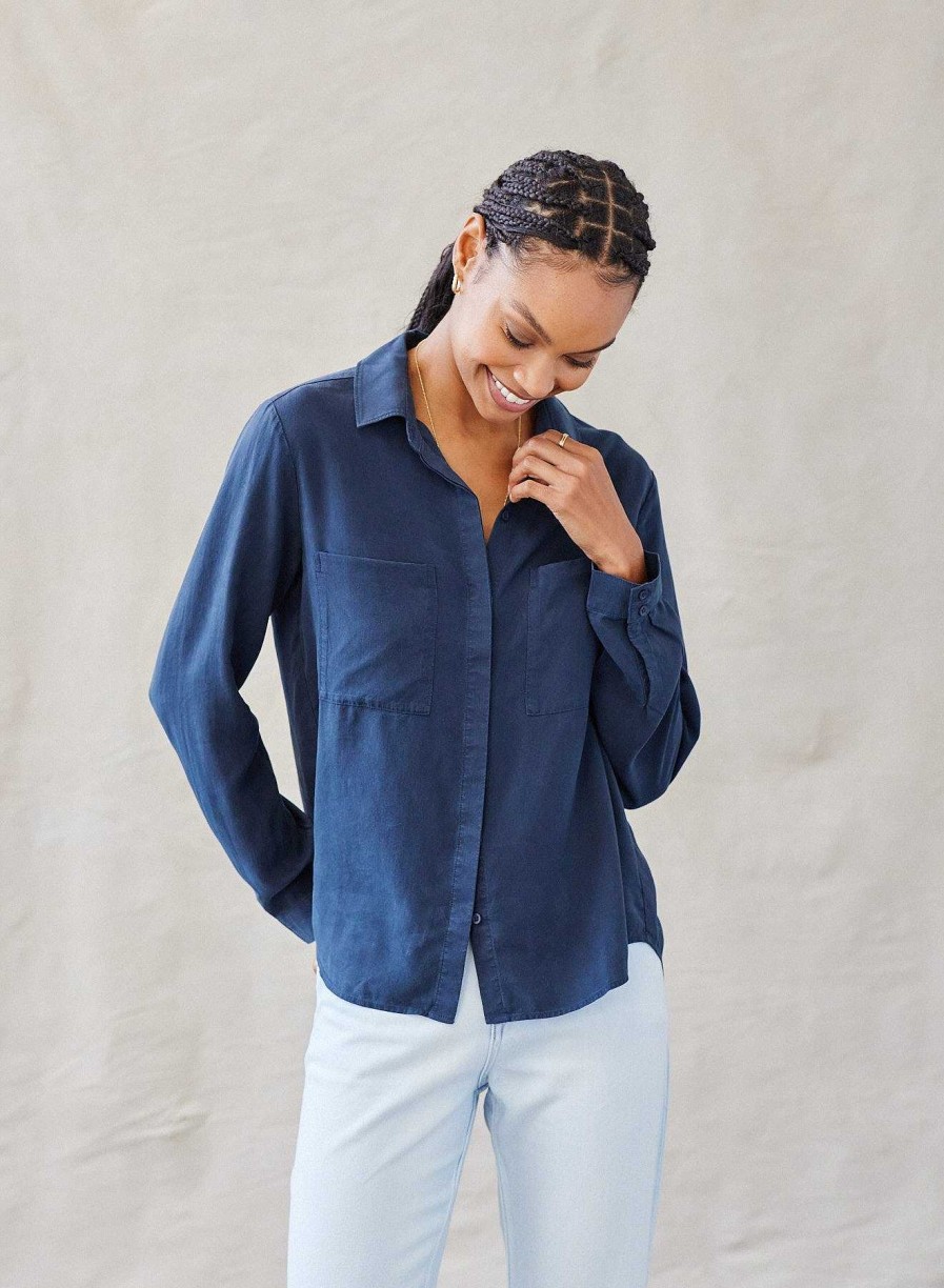 Clearance Bella Dahl Klassieke Button-Down Met Twee Zakken - Eindeloze Zee