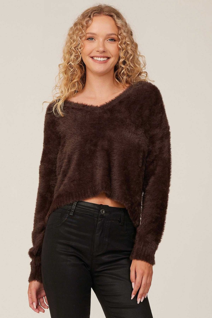 Hot Bella Dahl Slouchy Trui Met V-Hals - Kwartsbruin