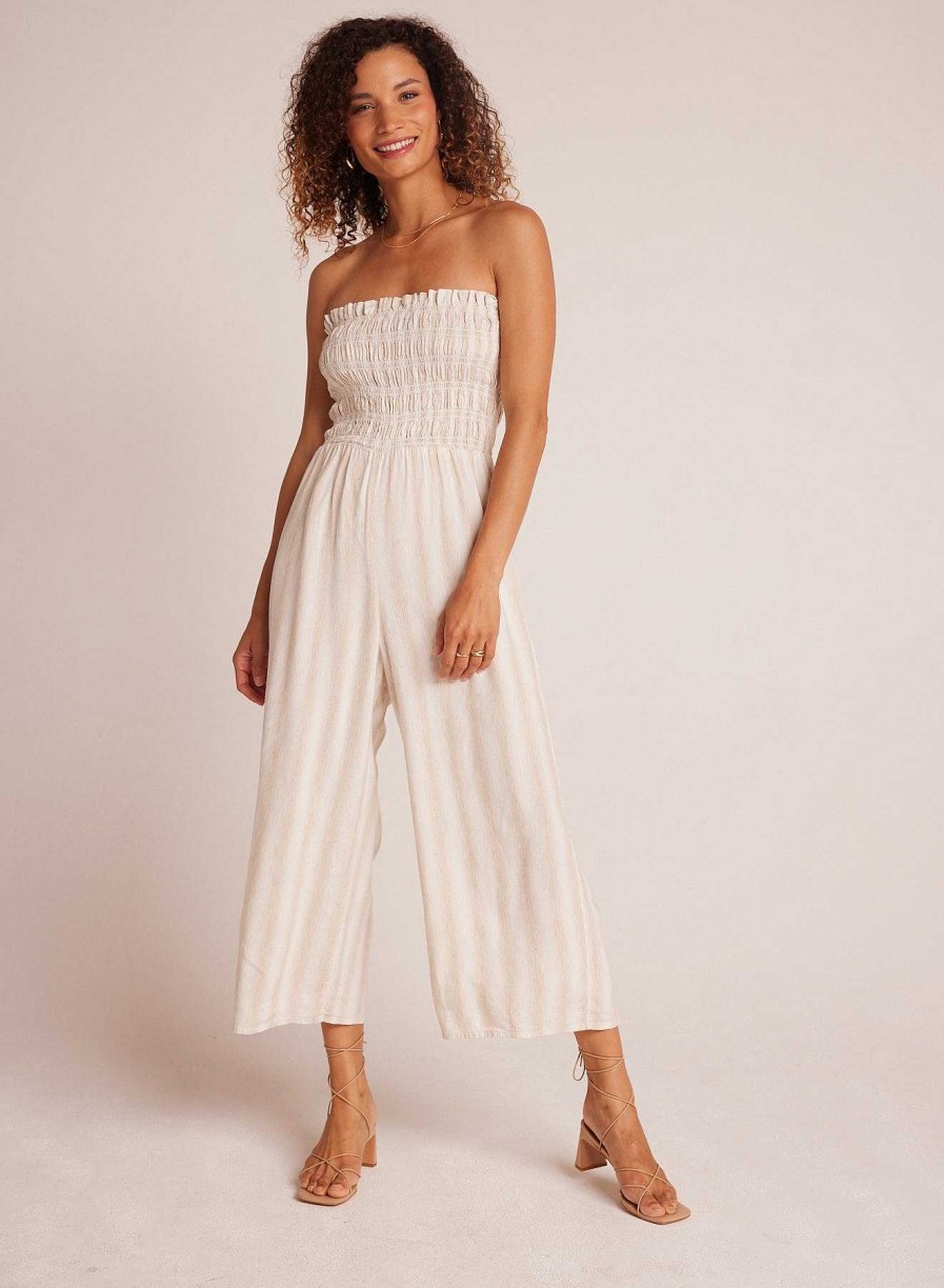 Hot Bella Dahl Gesmokte Strapless Jumpsuit - Playa Sand Stripe