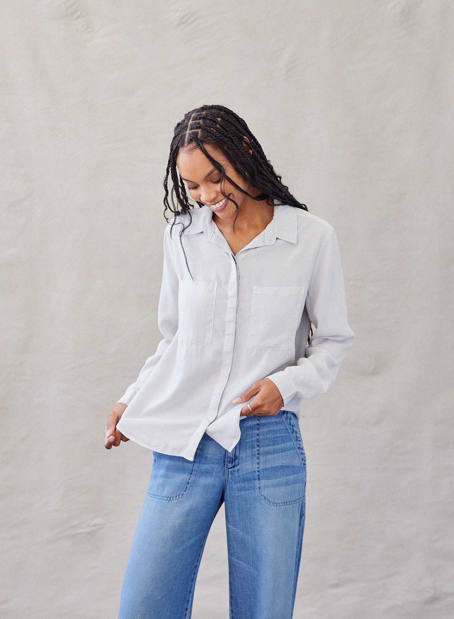 Clearance Bella Dahl Klassieke Button-Down Met Twee Zakken - Foggy Sky