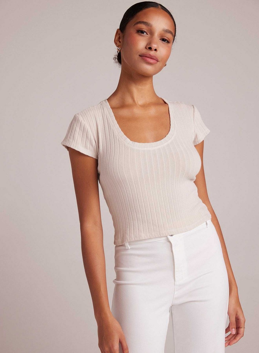 Online Bella Dahl Cropped T-Shirt Met Ronde Hals - Kaki Steen