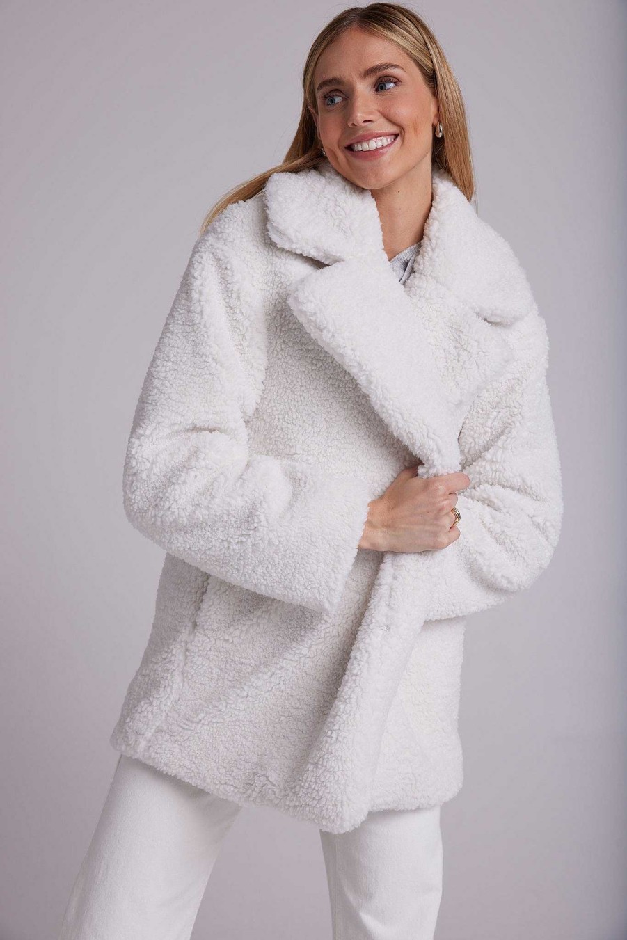 Wholesale Bella Dahl Oversized Teddyjas Met Inkepingskraag - Winterwit