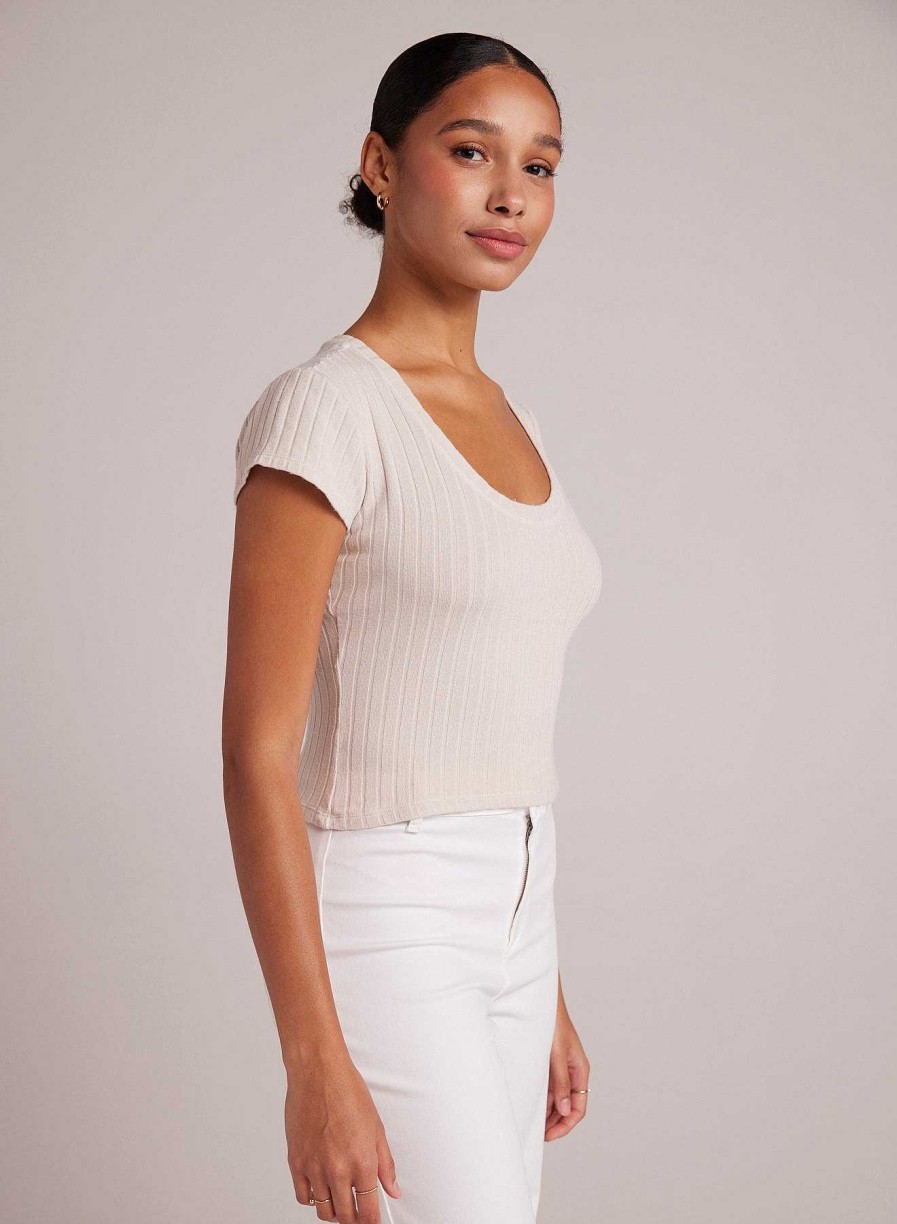 Online Bella Dahl Cropped T-Shirt Met Ronde Hals - Kaki Steen