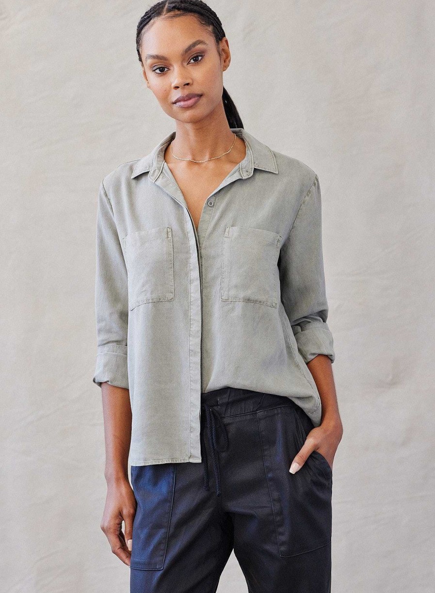 Best Bella Dahl Klassieke Button-Down Met Twee Zakken - Zacht Leger