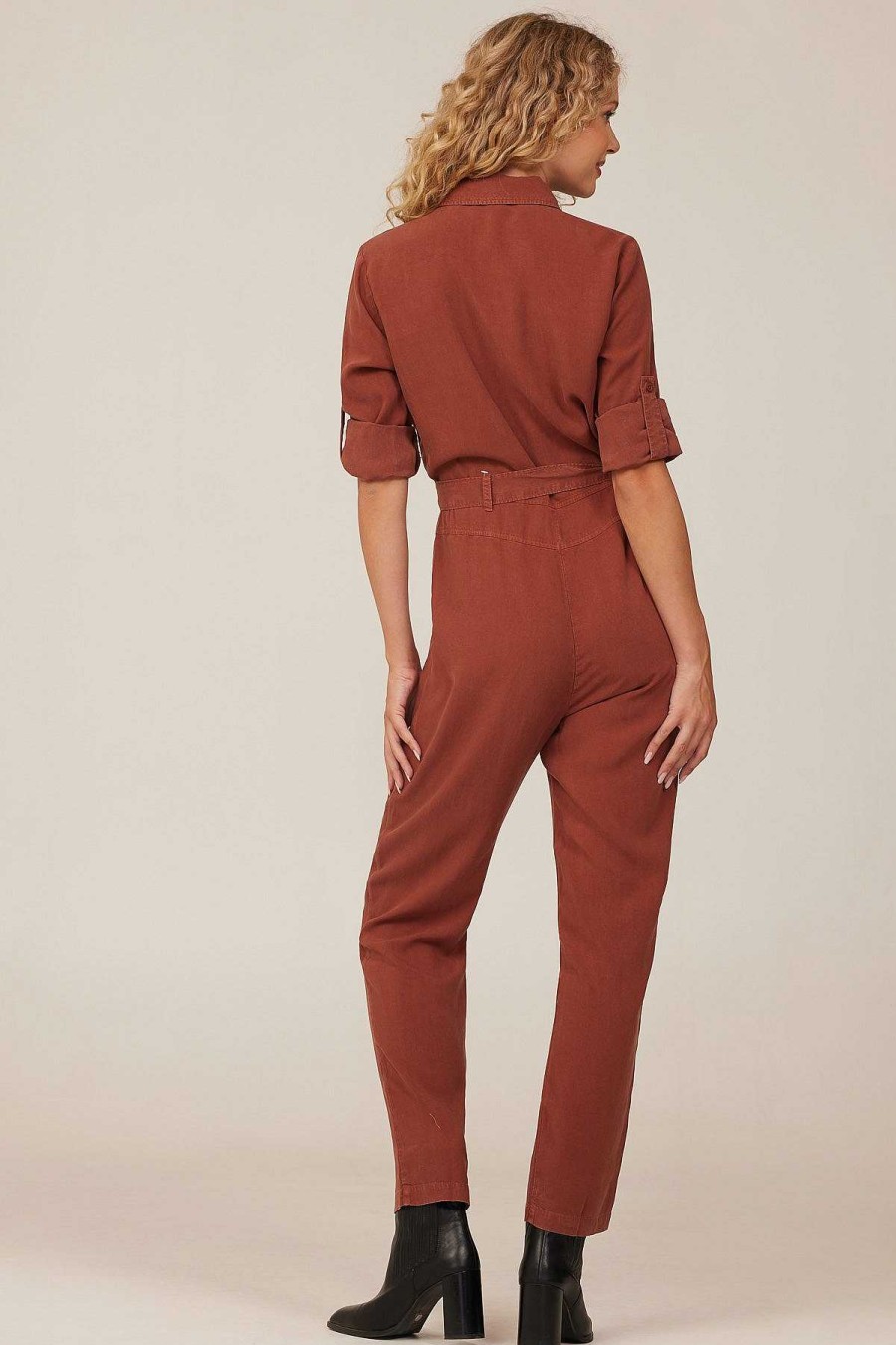 Online Bella Dahl Jumpsuit Met Lange Mouwen En Ritssluiting Aan De Voorkant - Herfst Amber