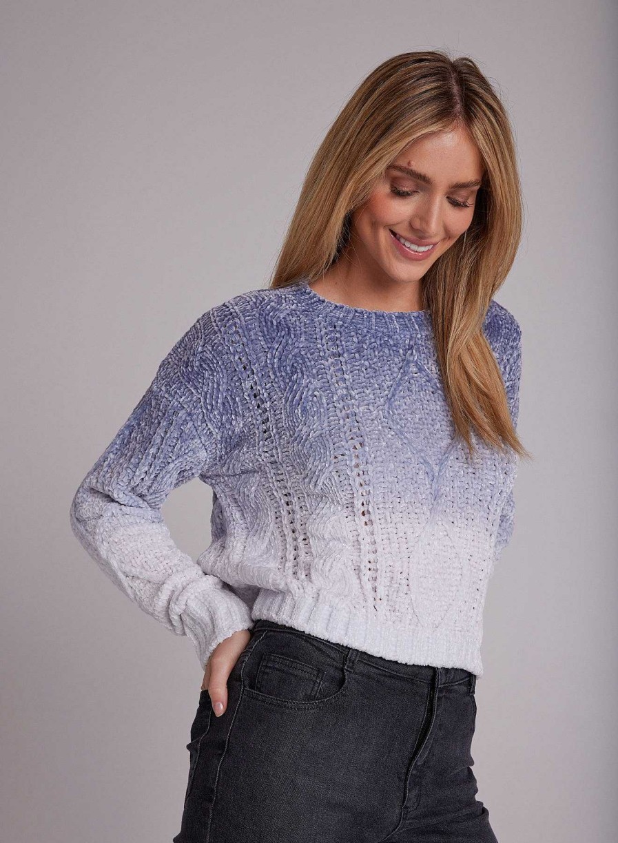 Wholesale Bella Dahl Kabeltrui Met Ronde Hals - Winter Sky Ombre