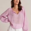 New Bella Dahl Gesmokte Linnen Raglanblouse - Lichte Orchidee