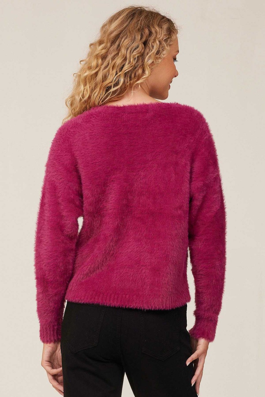 Wholesale Bella Dahl Slouchy Trui Met V-Hals - Donker Magenta