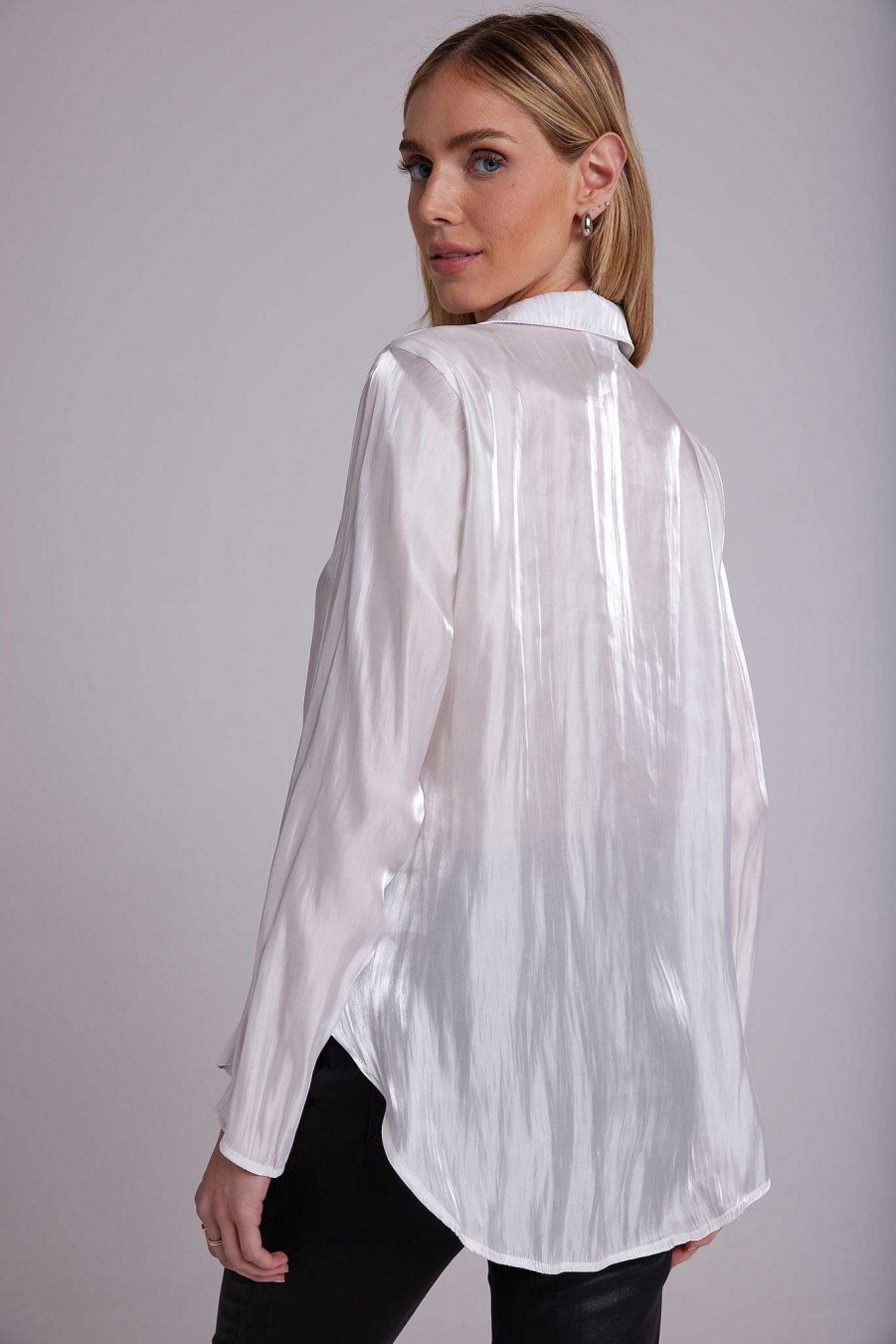 New Bella Dahl Button-Down Van Vloeibaar Metaal - Witte Glans